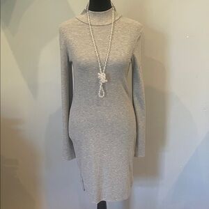 Gray Long Sleeve Knit Dress ribbed style